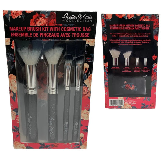 JOELLE ST-CLAIR ENSEMBLE DE PINCEAUX AVEC TROUSSE 4pc MAKE-UP BRUSH KIT W/ COSMETIC BAG