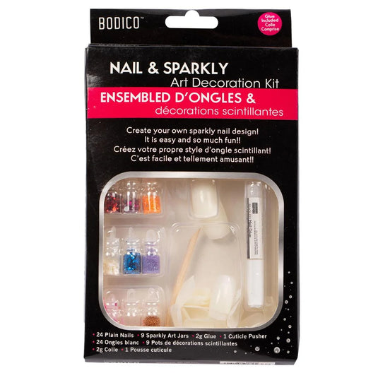 Bodico 24-pc Plain Nails w/9 Deco Set & Glue, window box