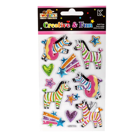 Woody's Pop up stickers, 4" x 6" , Zebra, w/foil pbh