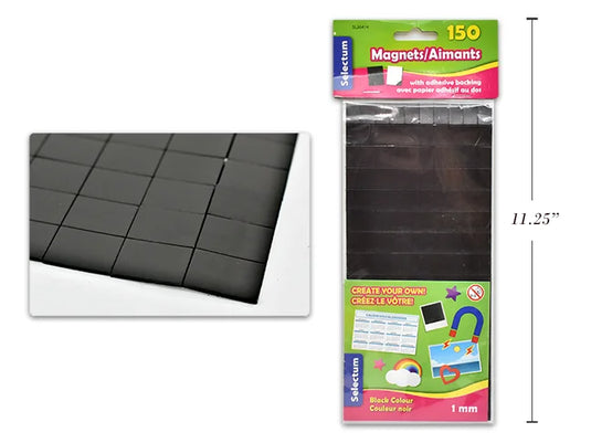 150 MAGNETS WITH ADHESIVE BACKING 1MM THICK- BLACK SQAURE SHAPE