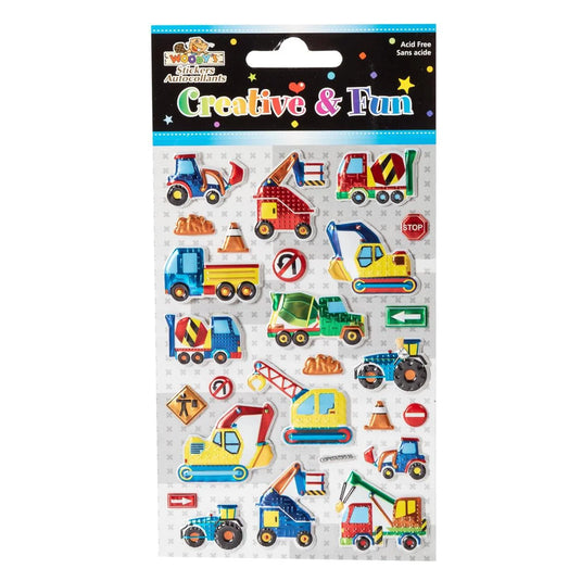 Woody's, 4" x 6" Puffy Stickers, Construction Trucks, pbh