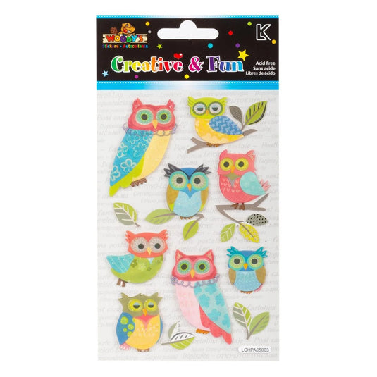 Woody's, 4" x 6" 3-D Handmade Stickers, Owls, pbh