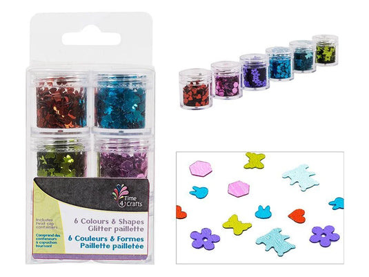 T4C, 6 Styles Glitter Paillettes 6 bright Colours and Shapes