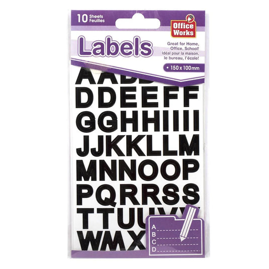 O.WKs. 10 Sheets Alphabet Labels, Bold, pbh