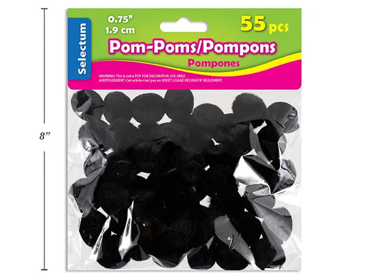 BLACK POM POMS 3/4" 55/PACK
