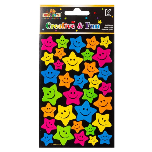 Woody's, 4" x 6" Stickers, Smiley Stars, pbh