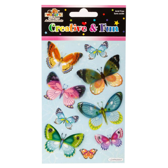 Woody's, 4" x 6" 3-D Handmade Stickers, Butterflies, pbh