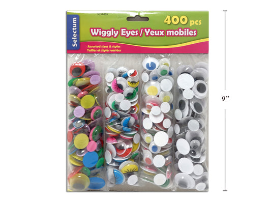 400 PCS WIGGLY EYES ASS'T STYLES AND SIZES 10, 12, 15, 20 MM SIZES (100 OF EACH STYLE)
