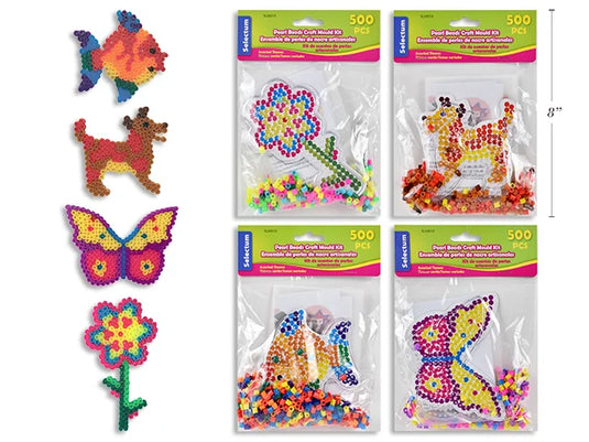 500 PC PEARL BEADS CRAFT MOULD KIT ASST THEMES DOG, FISH, FLOWER, BUTTERFLY ( WITH INSTRUCTIONS )