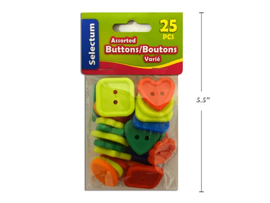 25 PK ASS'T SHAPES AND SIZE CRAFT BUTTONS