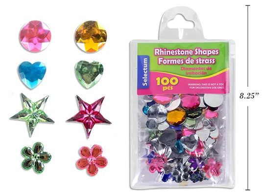 ASS'T RHINESTONES SHAPES & SIZES 100/VINYL POUCH (zip pouch)