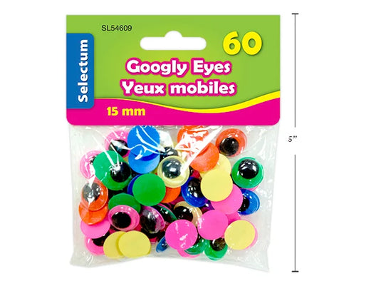 WIGGLY EYES BLACK & ASST COLOURS 15MM, 60/PKG