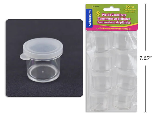 8 PC PLASTIC CONTAINERS W/LIDS ( EACH HOLDS 10ML ) (0.33 OZ.)