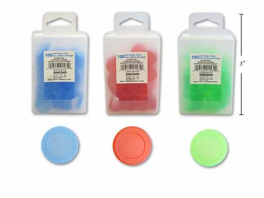 BINGO CHIPS SOLID COLORS BLUE/RED/GREEN 100/BOX 20 MM DIAMETER