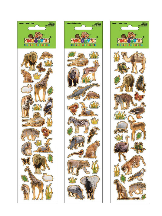 Woody's Stickers, Zoo Animals, 3 styles , golden outline, pbh
