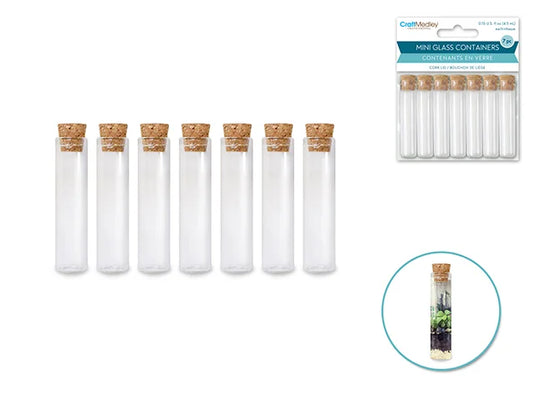 Glass Vials: 12mmx55mm Mini w/Cork Lid