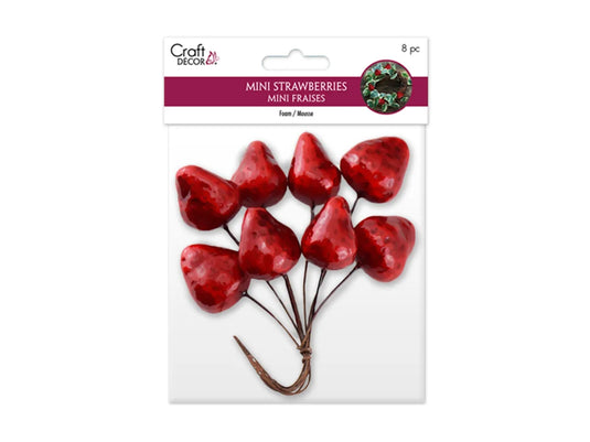 Craft Decor: 2.5cm Mini Strawberry Pick 8pc Foam Glossy