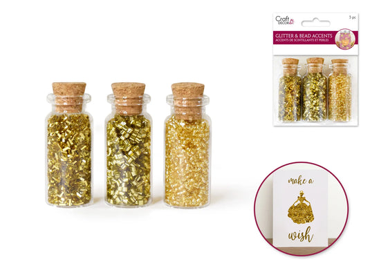 Craft Décor: Glitter & Seed Bead Accent Vials A) Gold