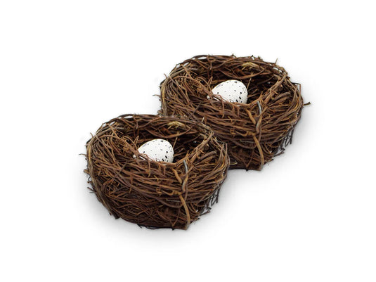 Craft Decor: 6cm Natural Twig Nest 2ct w/Speckled Egg