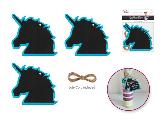 Craft Decor: 9cm Chalk-It-Up Wood Hangers/Garland x3 w/Jute Cord C) Unicorn