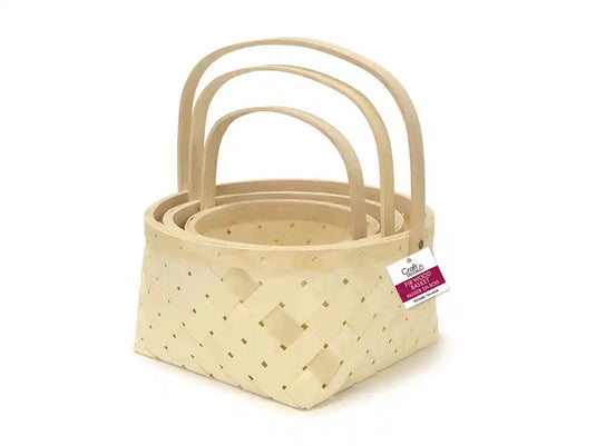 Wood Basket Set: Natural w/Handle 3/set A) Round