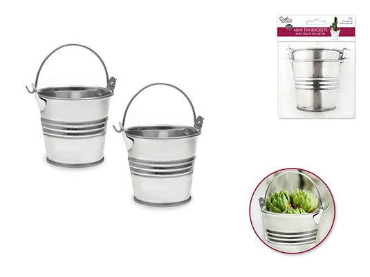 Craft Decor: 4.3x6.5x5cm DIY Mini Tin Buckets 2pc D) Silver