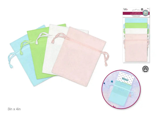 Craft Decor: 3"x4" Craft Goody Bags x4 Mesh Cotton w/Ribbon String C) Pastels Asst