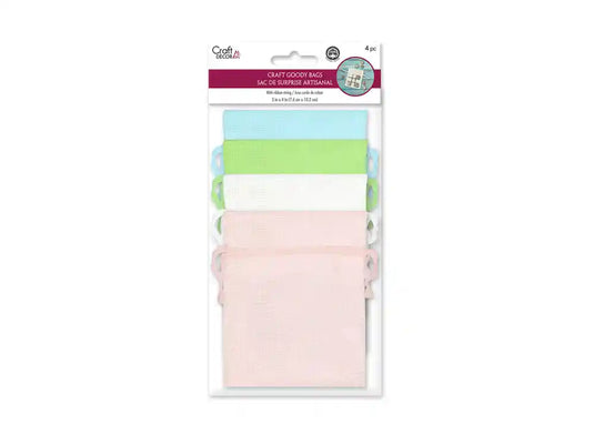 Craft Decor: 3"x4" Craft Goody Bags x4 Mesh Cotton w/Ribbon String C) Pastels Asst