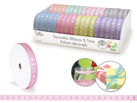 Craft Décor Ribbons & Trims: 3/8" x 4yd Rolls A) Dots Pastel