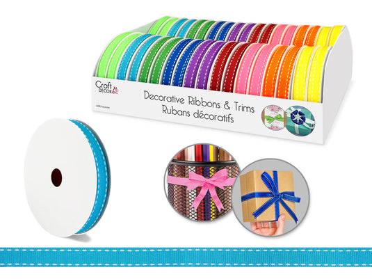 Craft Décor Ribbons/Trims: Saddle-Stitch Grosgrain 3/8"x3yd Rolls A) Brights