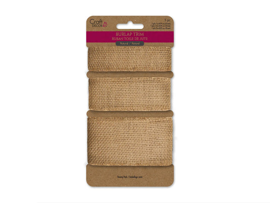 Craft Décor Ribbons: Natural Burlap Trim Variety Pack 3yds (1yd x 3)