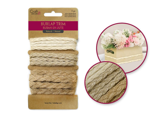 Craft Décor Ribbons: Natural Burlap Trim Multi-Pack 3yds (1yd x 3) C) Braided Trims