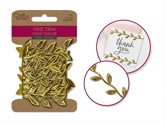 Craft Décor Ribbons: Metallic Vine Trim/Garland 2m B) Gold