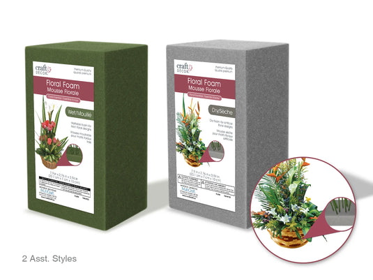Floral Foam: For Wet/Dry Assorted 7.9x2.76x3.94" Shrinkwrapped 24 Each Wet