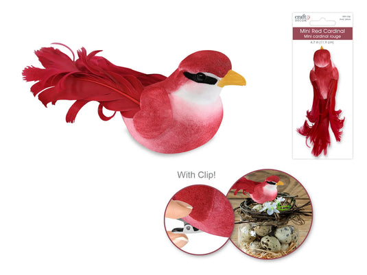 Craft Decor: 4.7" Mini Red Cardinal w/Gator Clip A) Red