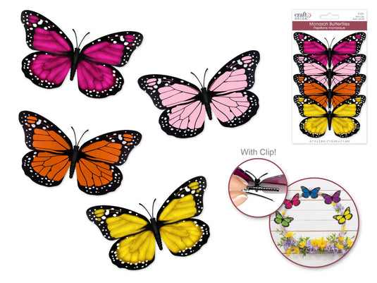 Craft Decor: 4.7"x2.8" Monarch Butterflies Plastic w/Clip B) Pastel