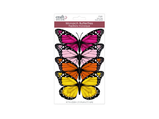 Craft Decor: 4.7"x2.8" Monarch Butterflies Plastic w/Clip B) Pastel
