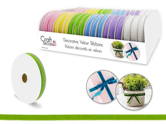 Craft Décor Ribbons/Trims: Velour 3/8"x3yd Rolls B) Pastels