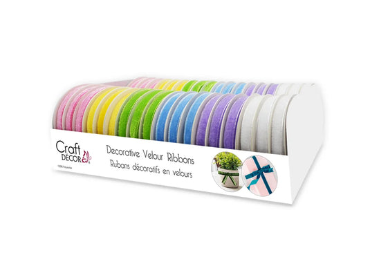 Craft Décor Ribbons/Trims: Velour 3/8"x3yd Rolls B) Pastels