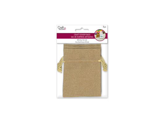 Craft Decor: 3"x4" Craft Goody Bags x3 Poly-Weave w/Rib String A) Burlap-Look