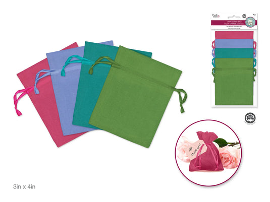 Craft Decor: 3"x4" Craft Goody Bags x4 Mesh Cotton w/Ribbon String B) Brights Asst