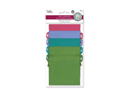 Craft Decor: 3"x4" Craft Goody Bags x4 Mesh Cotton w/Ribbon String B) Brights Asst
