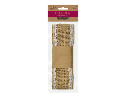 Craft Décor Ribbons: 6cmx1.5m Natural Burlap Trim With Lace