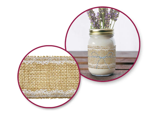 Craft Décor Ribbons: 6cmx1.5m Natural Burlap Trim With Lace