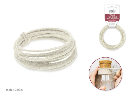 Craft Decor: 1.6mmx3m (6-ply) Wired Jute Cord/Garland B) White