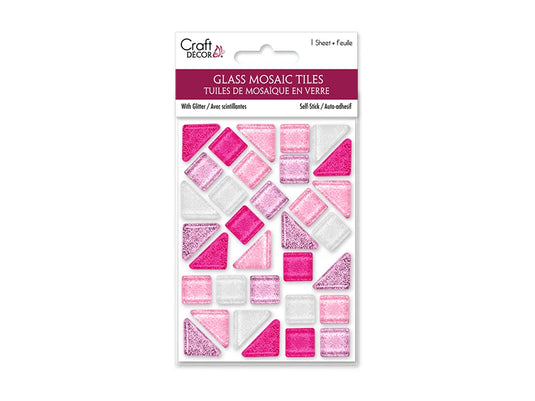 Craft Decor: Glitter Glass Mosaic Tiles 3.2x4.7" Self-Stick B) Pinks