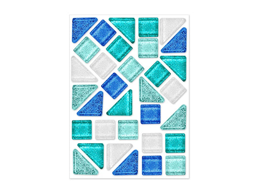 Craft Decor: Glitter Glass Mosaic Tiles 3.2x4.7" Self-Stick C) Blues