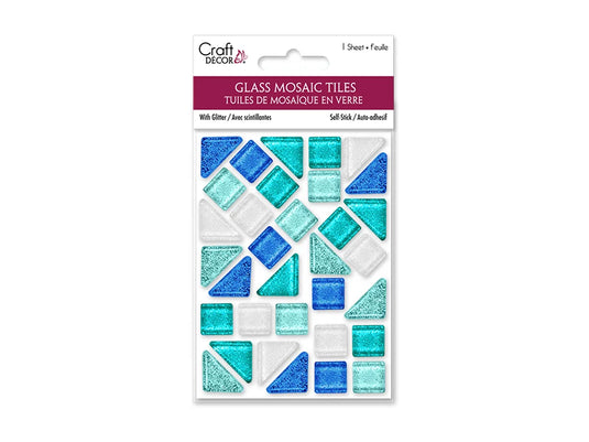 Craft Decor: Glitter Glass Mosaic Tiles 3.2x4.7" Self-Stick C) Blues