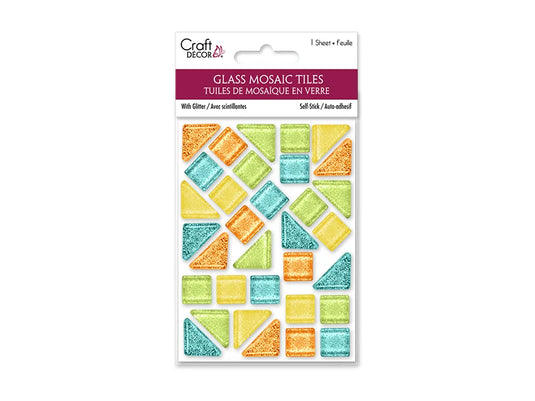 Craft Decor: Glitter Glass Mosaic Tiles 3.2x4.7" Self-Stick D) Tropical