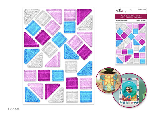 Craft Decor: Glitter Glass Mosaic Tiles 3.2x4.7" Self-Stick E) Glam